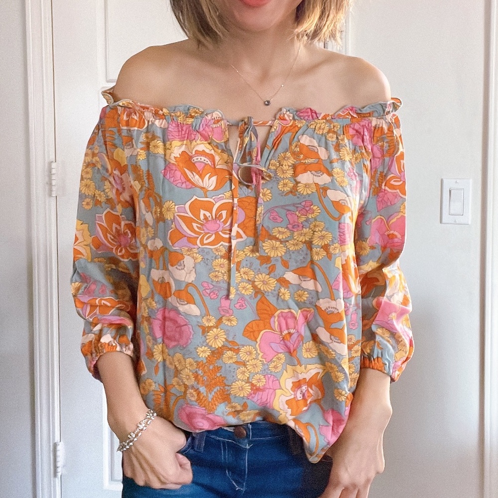 #21 Boho Floral Print Off Shoulder Blouse - Picture 10 of 15